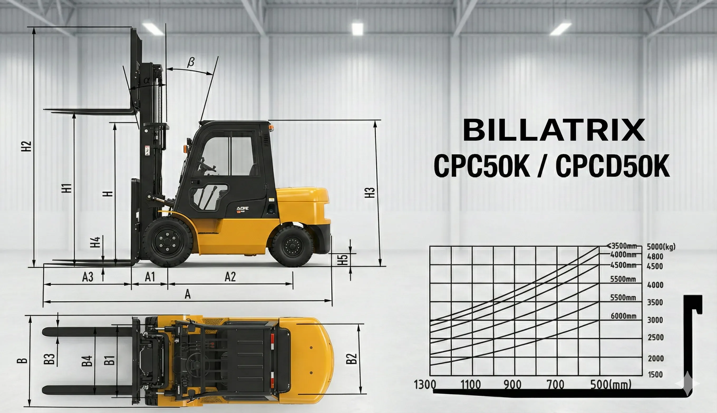 BILLATRIX CPCD50K Дизельный автопогрузчик, грузоподъемность 5000 кг, 3 метра
