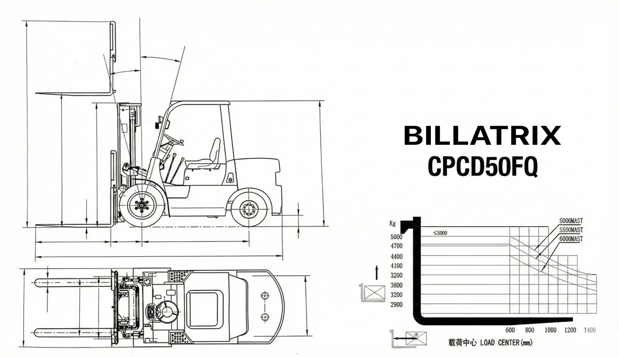 BILLATRIX CPCD50FQ Дизельный автопогрузчик, грузоподъемность 5000 кг, 3 метра