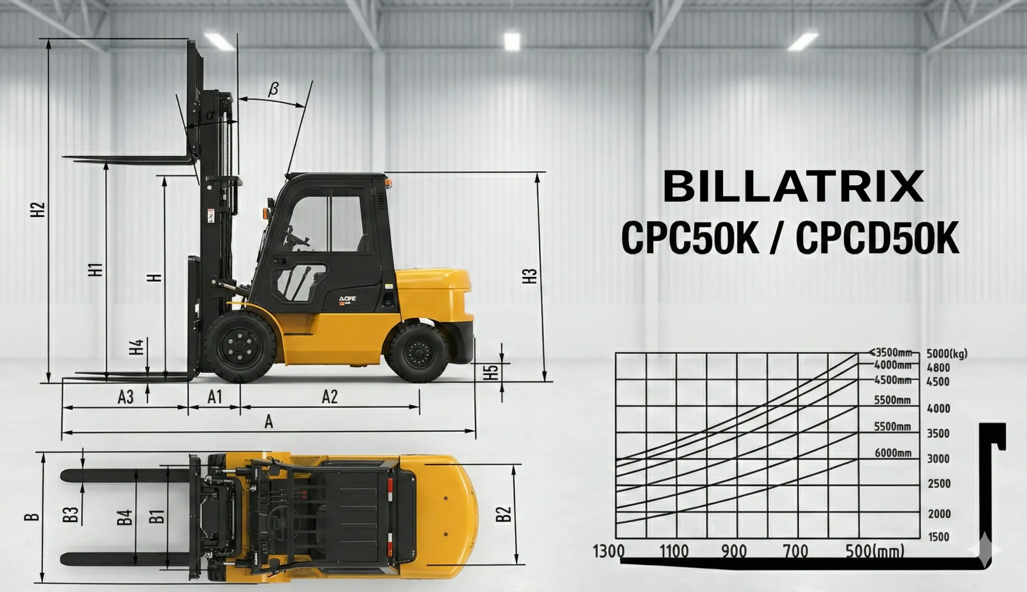 BILLATRIX CPCD50K Дизельный автопогрузчик, грузоподъемность 5000 кг, 3 метра