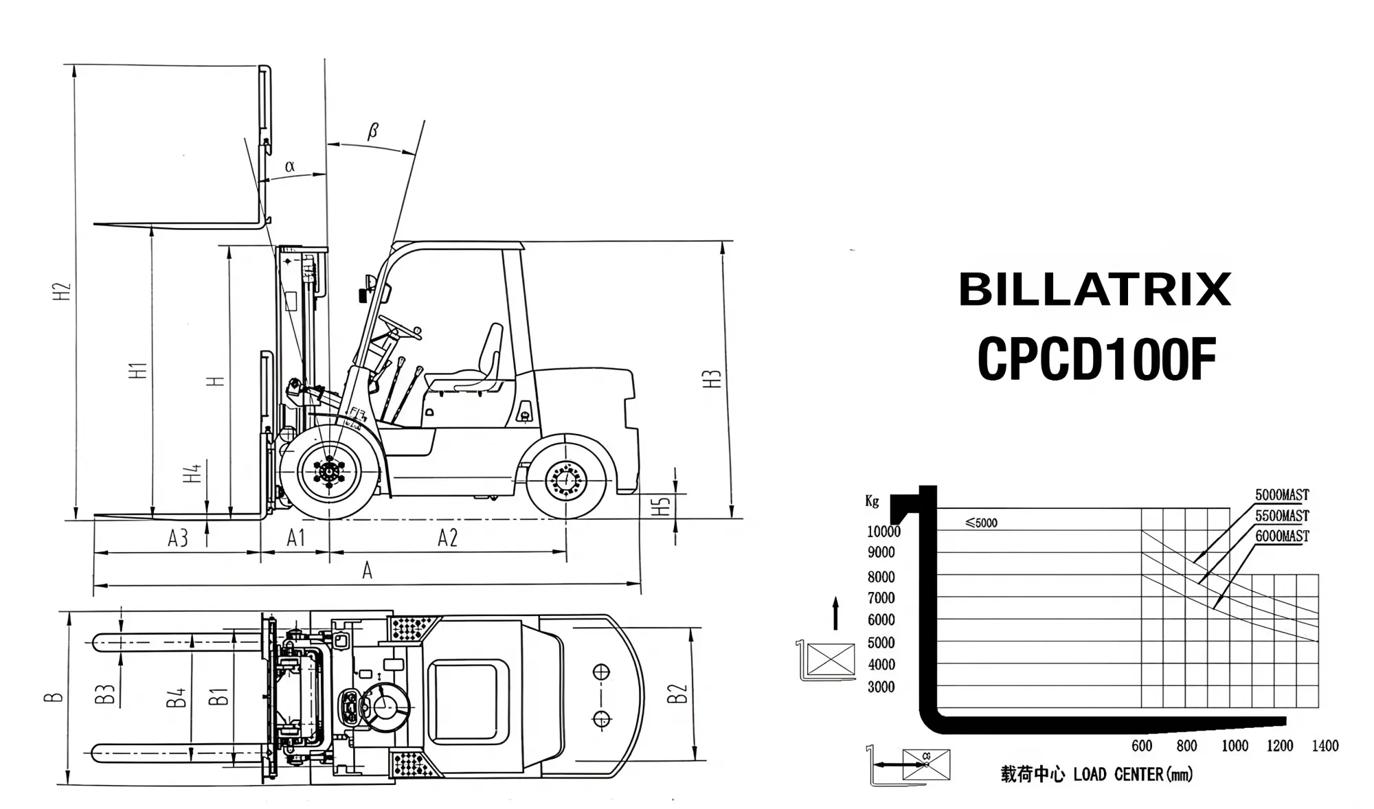 BILLATRIX CPCD100F Дизельный автопогрузчик, грузоподъемность 10000 кг, 3 метра
